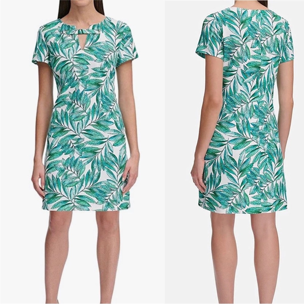 Tommy Hilfiger Women's Green Scuba Crepe Grommet Top Pocket Sheath Dress